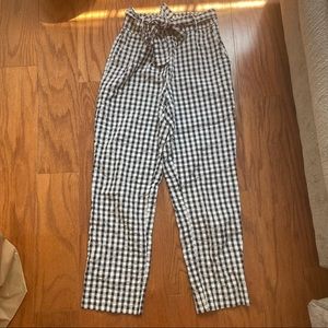 Zara Basic Gingham Checks black and white linen pants with belt in XS